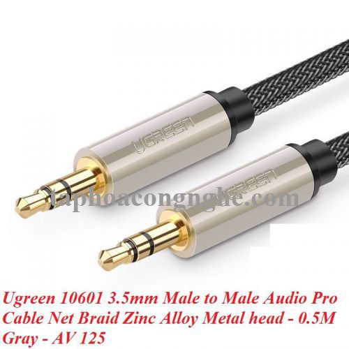 Ugreen 10601 0.5M màu xám đen cáp 3.5mm Pro audio đầu kim loại dây dù bọc chống nhiễu 50cm AV125 30010601